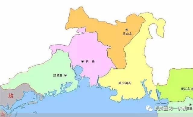 合浦、钦县、灵山、防城，我叫钦廉四属，我是老广东。除我之外，白色区域，你们都叫老广西。